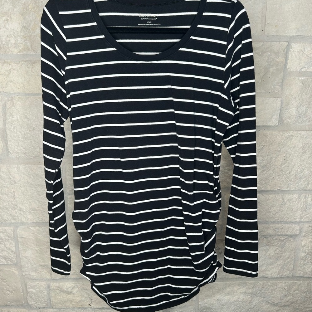 Bumpstart Maternity Black and White Striped Long Sleeve Top